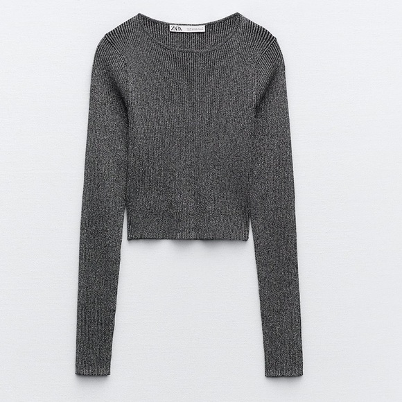 Zara METALLIC THREAD KNIT CROP TOP - Picture 2 of 4